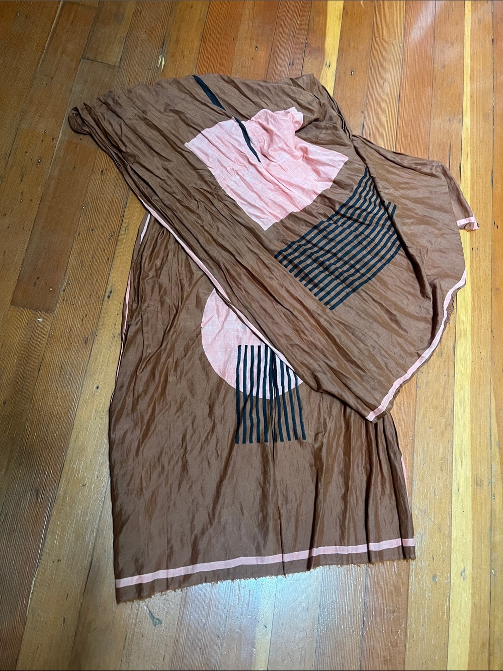 Brown and Pink Geometric Wrap Scarf